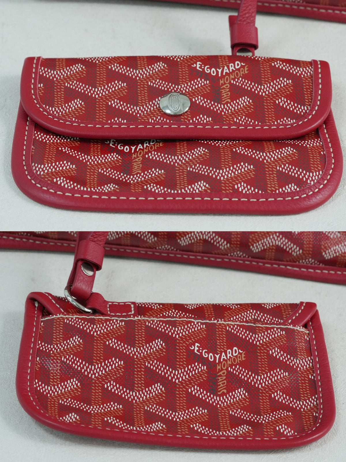 Includes small pouch of the red Goyardine herringbone canvas mini reversible tote bag, featuring calfskin trim and double handles.