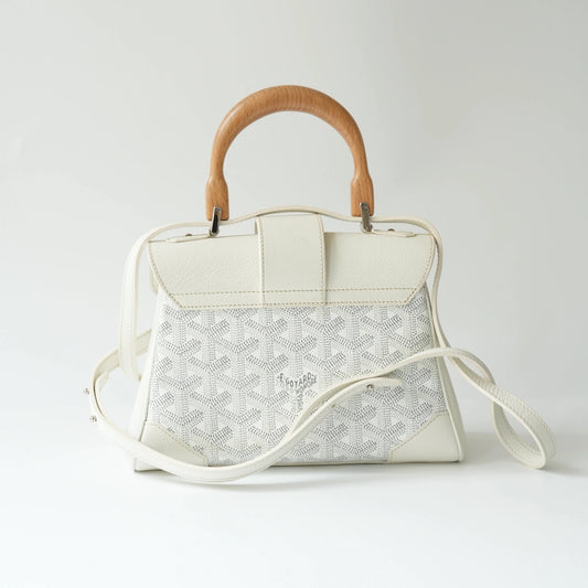 Back view of Goyard Mini Saigon bag in white Goyardine canvas