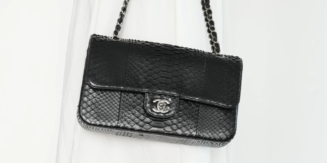Chanel Classic Flap Python Leather black handbag, luxury designer bag review and styling guide