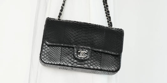 Chanel Classic Flap Python Leather black handbag, luxury designer bag review and styling guide