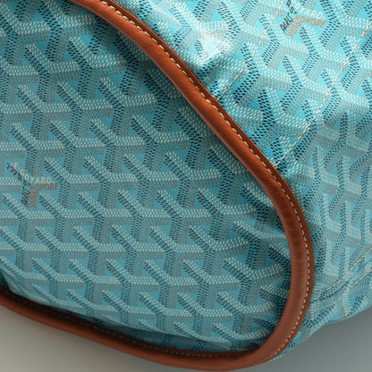 Goyard Belharra MM Reversible Tote Bag Turquoise Goyardine Canvas with Brown Leather Trim