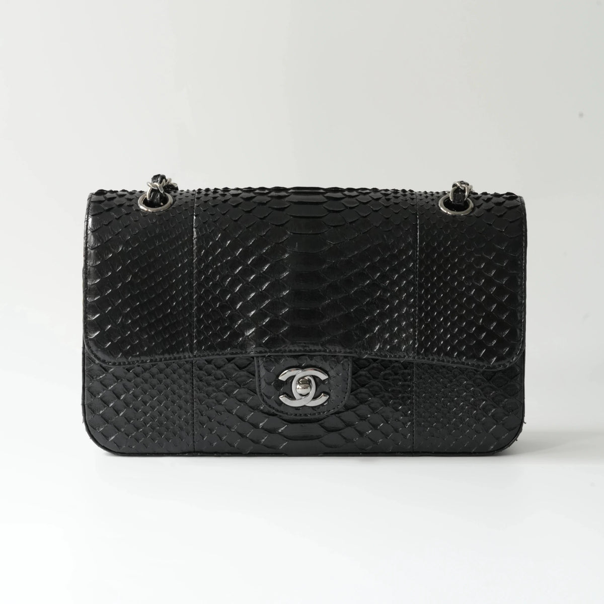 Chanel Medium Classic Double Flap Bag Black Python Silver Hardware view1