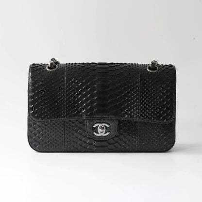 Chanel Medium Classic Double Flap Bag Black Python Silver Hardware view1