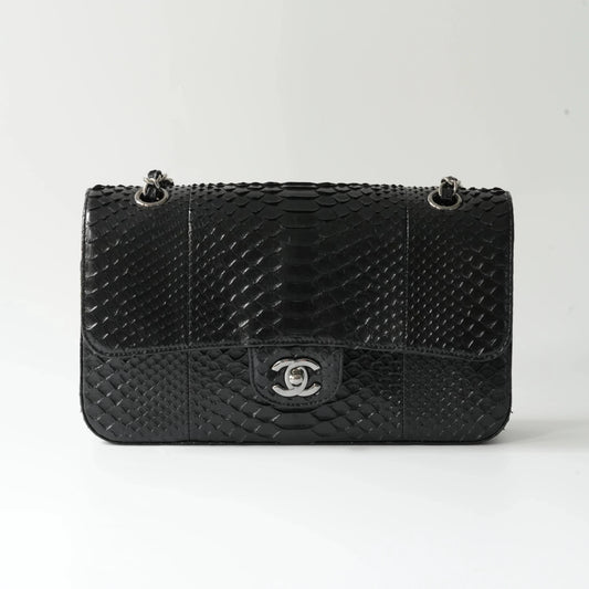 Chanel Medium Classic Double Flap Bag Black Python Silver Hardware view1