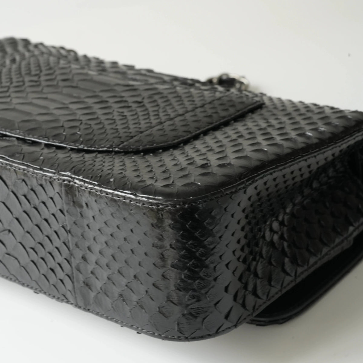 Chanel Medium Classic Double Flap Bag Black Python Silver Hardware view10