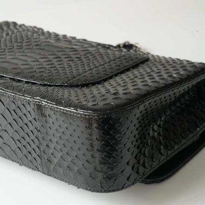 Chanel Medium Classic Double Flap Bag Black Python Silver Hardware view10