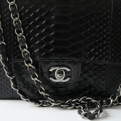 Chanel Medium Classic Double Flap Bag Black Python Silver Hardware view11