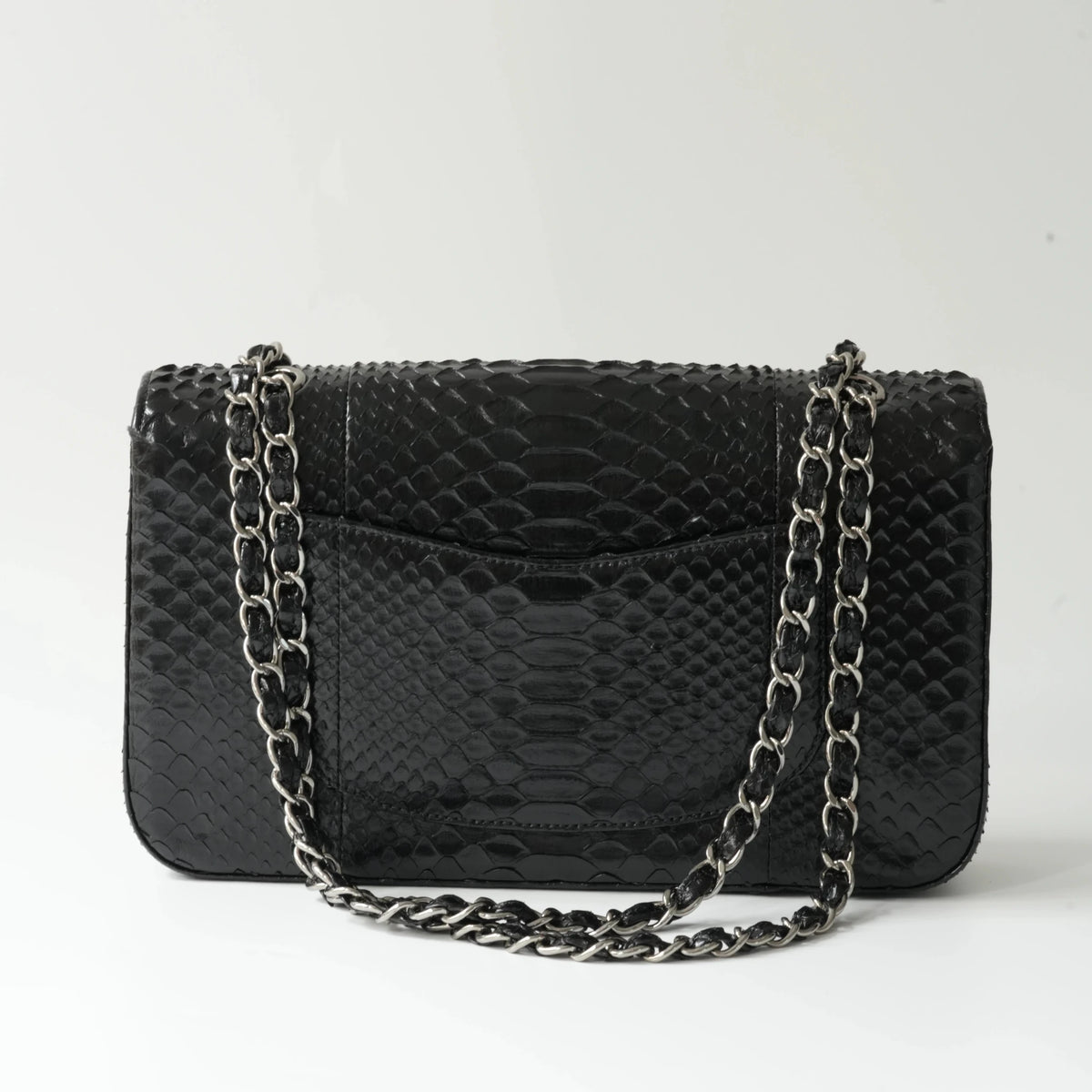 Chanel Medium Classic Double Flap Bag Black Python Silver Hardware view2