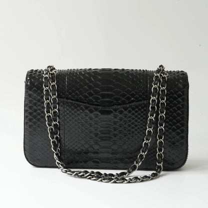 Chanel Medium Classic Double Flap Bag Black Python Silver Hardware view2