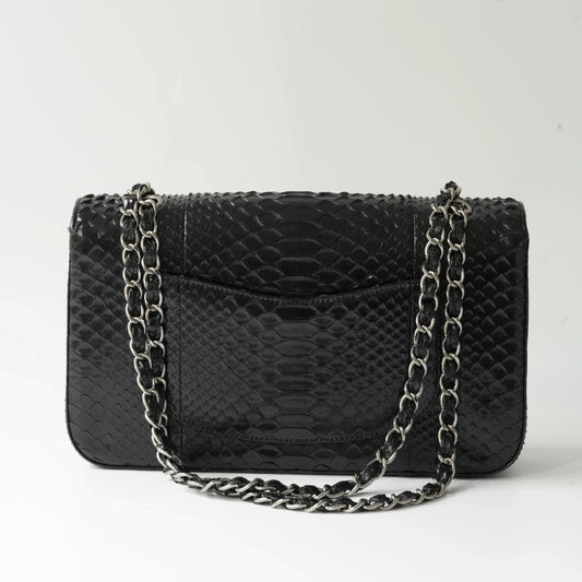 Chanel Medium Classic Double Flap Bag Black Python Silver Hardware view2