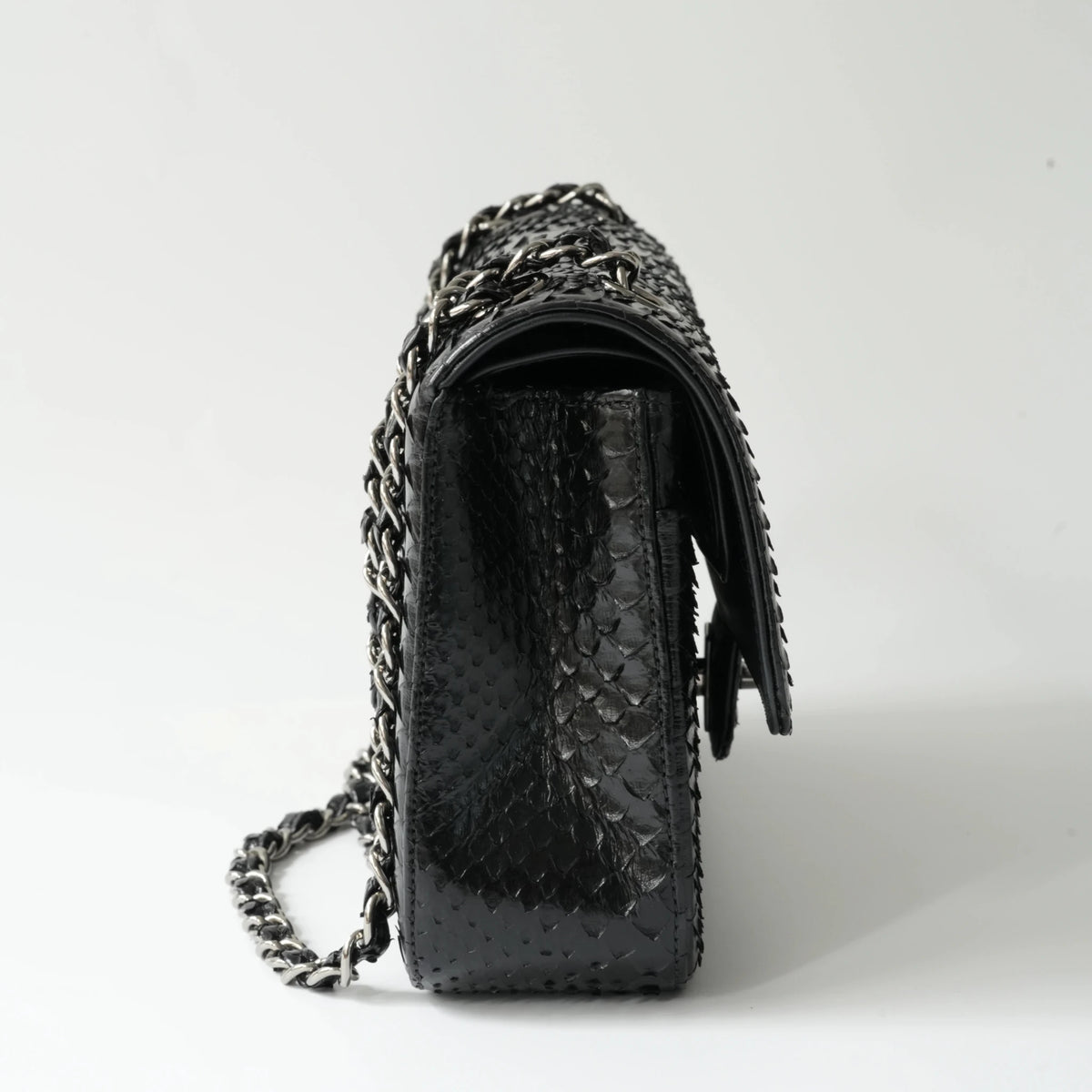 Chanel Medium Classic Double Flap Bag Black Python Silver Hardware view3