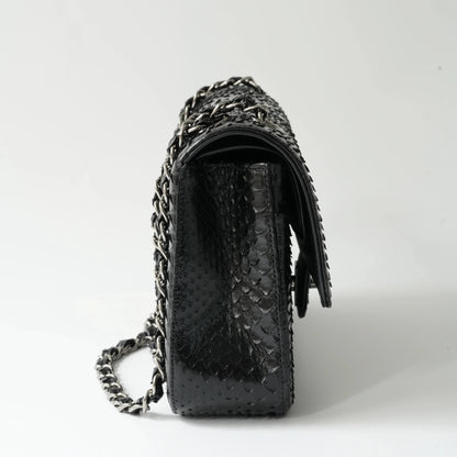 Chanel Medium Classic Double Flap Bag Black Python Silver Hardware view3
