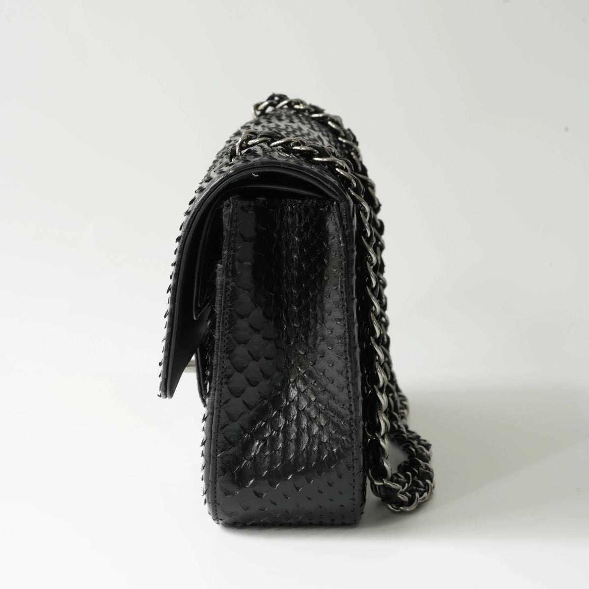 Chanel Medium Classic Double Flap Bag Black Python Silver Hardware view4