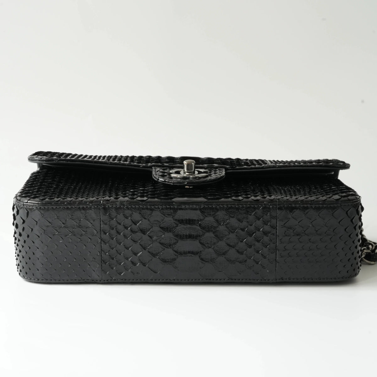 Chanel Medium Classic Double Flap Bag Black Python Silver Hardware view5