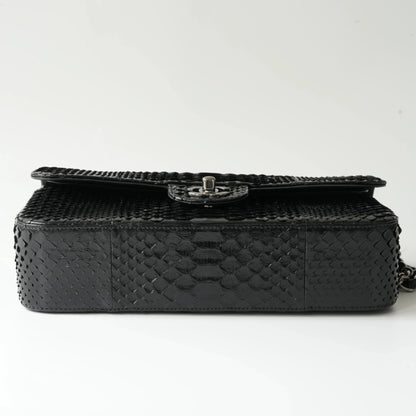 Chanel Medium Classic Double Flap Bag Black Python Silver Hardware view5