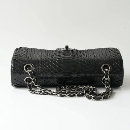 Chanel Medium Classic Double Flap Bag Black Python Silver Hardware view6