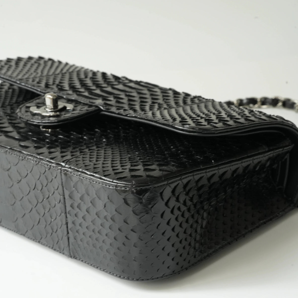 Chanel Medium Classic Double Flap Bag Black Python Silver Hardware view7