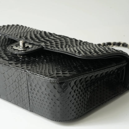 Chanel Medium Classic Double Flap Bag Black Python Silver Hardware view7