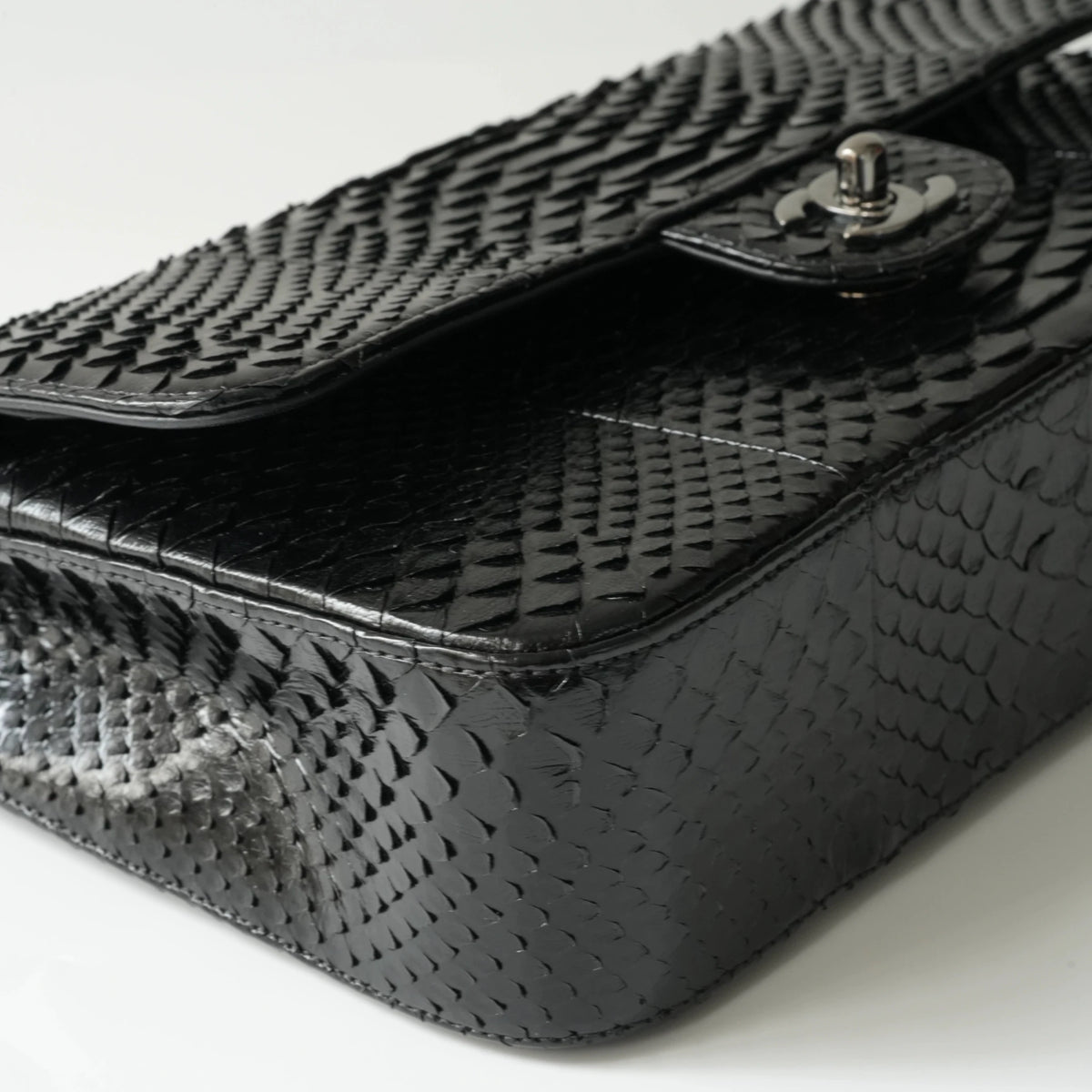 Chanel Medium Classic Double Flap Bag Black Python Silver Hardware view8