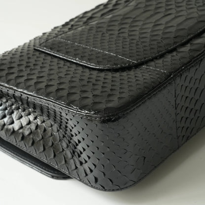 Chanel Medium Classic Double Flap Bag Black Python Silver Hardware view9