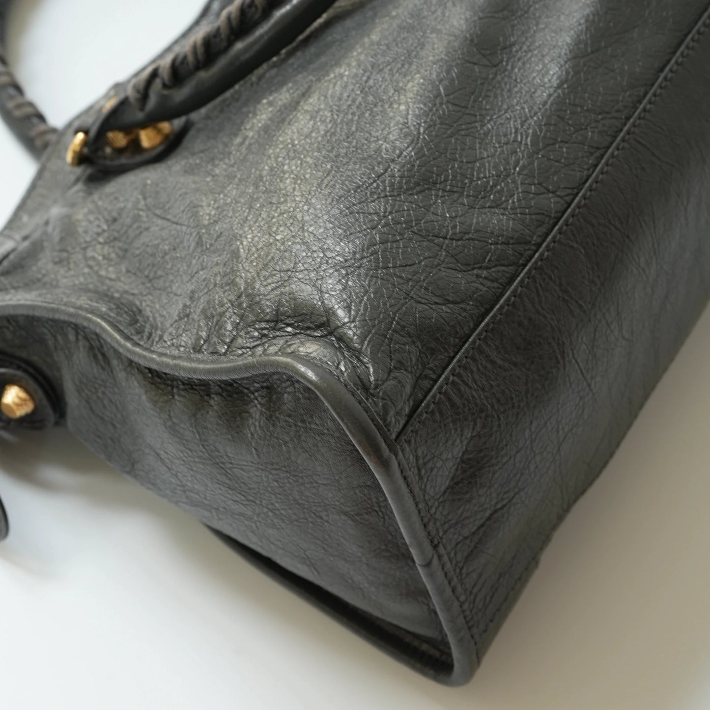 Balenciaga Classic City Bag Grey Premium Leather Gold Hardware Moto Handbag