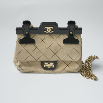 Chanel Vintage Beige Suede Clip Flap Bag with Gold Hardware - CLAUZZET.LUX