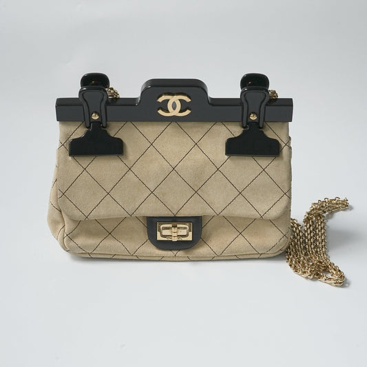 Chanel Vintage Beige Suede Clip Flap Bag with Gold Hardware - CLAUZZET.LUX