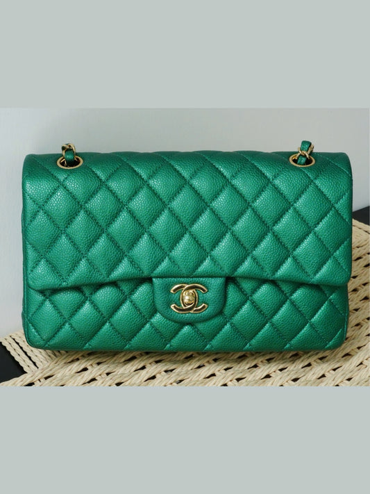 Chanel 18S Emerald Green Caviar Leather Medium Classic Double Flap Bag