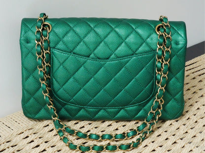 Chanel 18S Emerald Green Caviar Leather Medium Classic Double Flap Bag