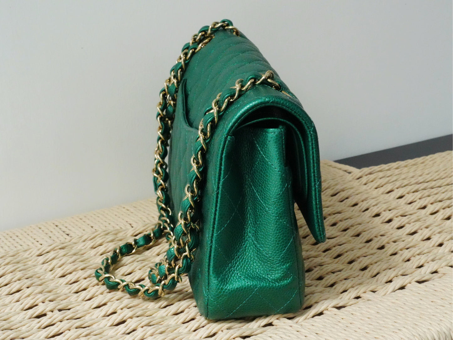 Chanel 18S Emerald Green Caviar Leather Medium Classic Double Flap Bag