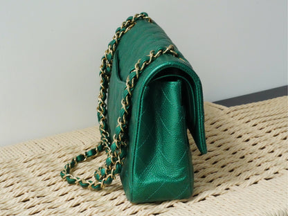 Chanel 18S Emerald Green Caviar Leather Medium Classic Double Flap Bag
