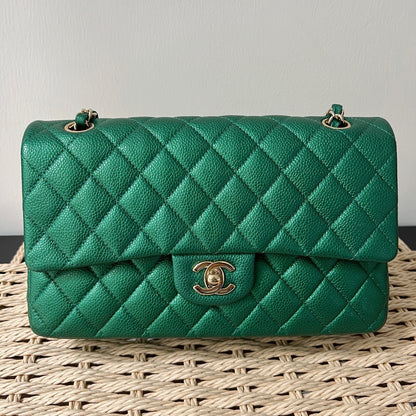 Chanel 18S Emerald Green Caviar Leather Medium Classic Double Flap Bag
