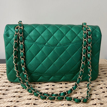 Chanel 18S Emerald Green Caviar Leather Medium Classic Double Flap Bag