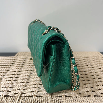 Chanel 18S Emerald Green Caviar Leather Medium Classic Double Flap Bag