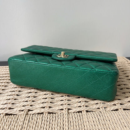 Chanel 18S Emerald Green Caviar Leather Medium Classic Double Flap Bag