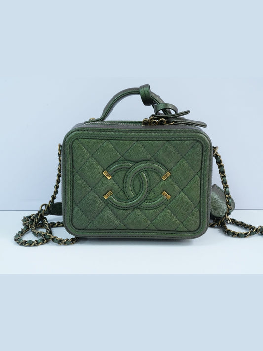 Chanel green Quilted Caviar Leather Shoulder Vanity Case