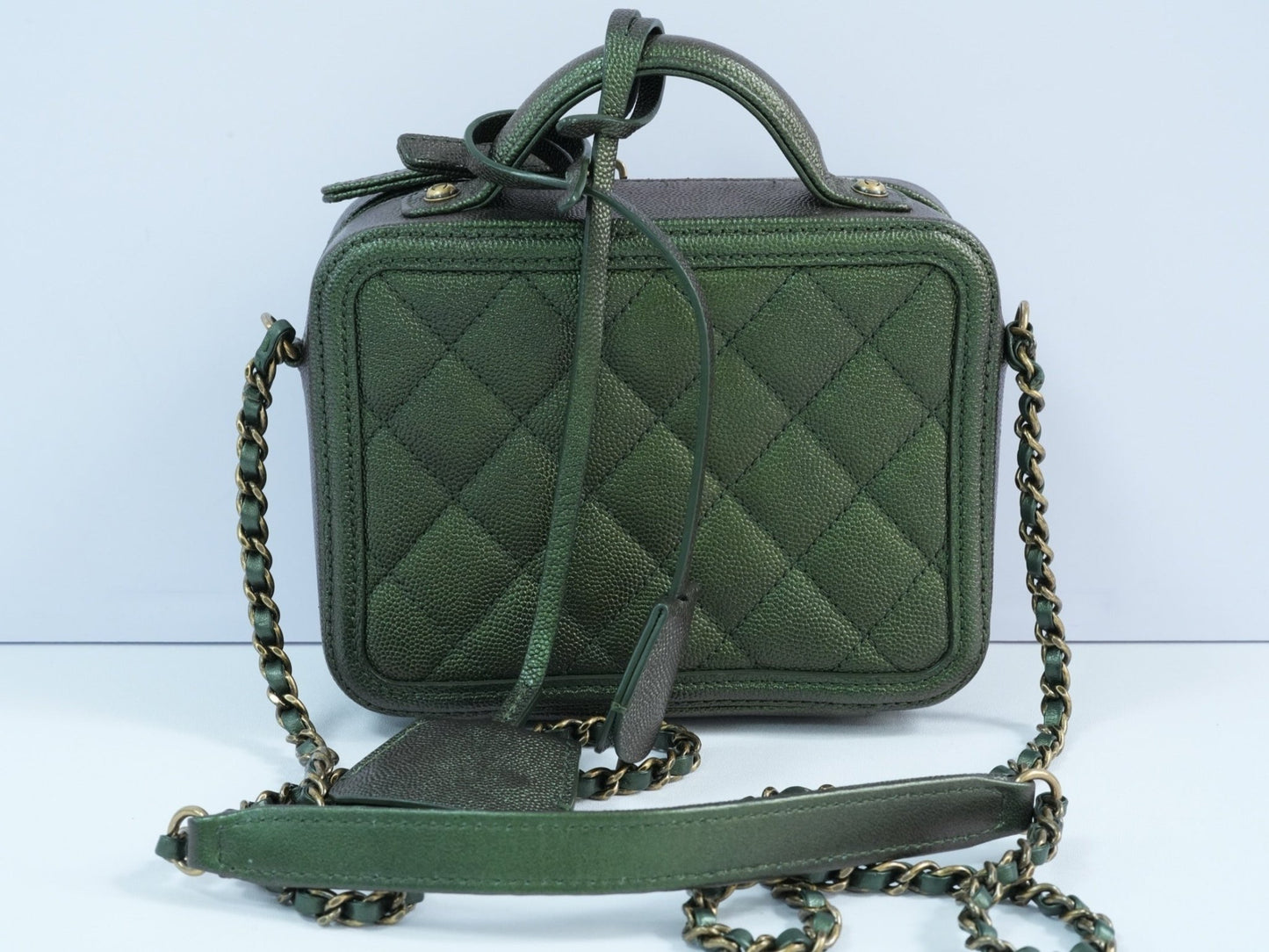 Chanel green Quilted Caviar Leather Shoulder Vanity Case