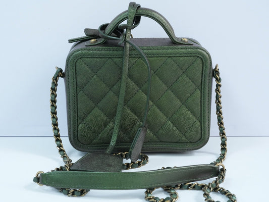 Chanel green Quilted Caviar Leather Shoulder Vanity Case