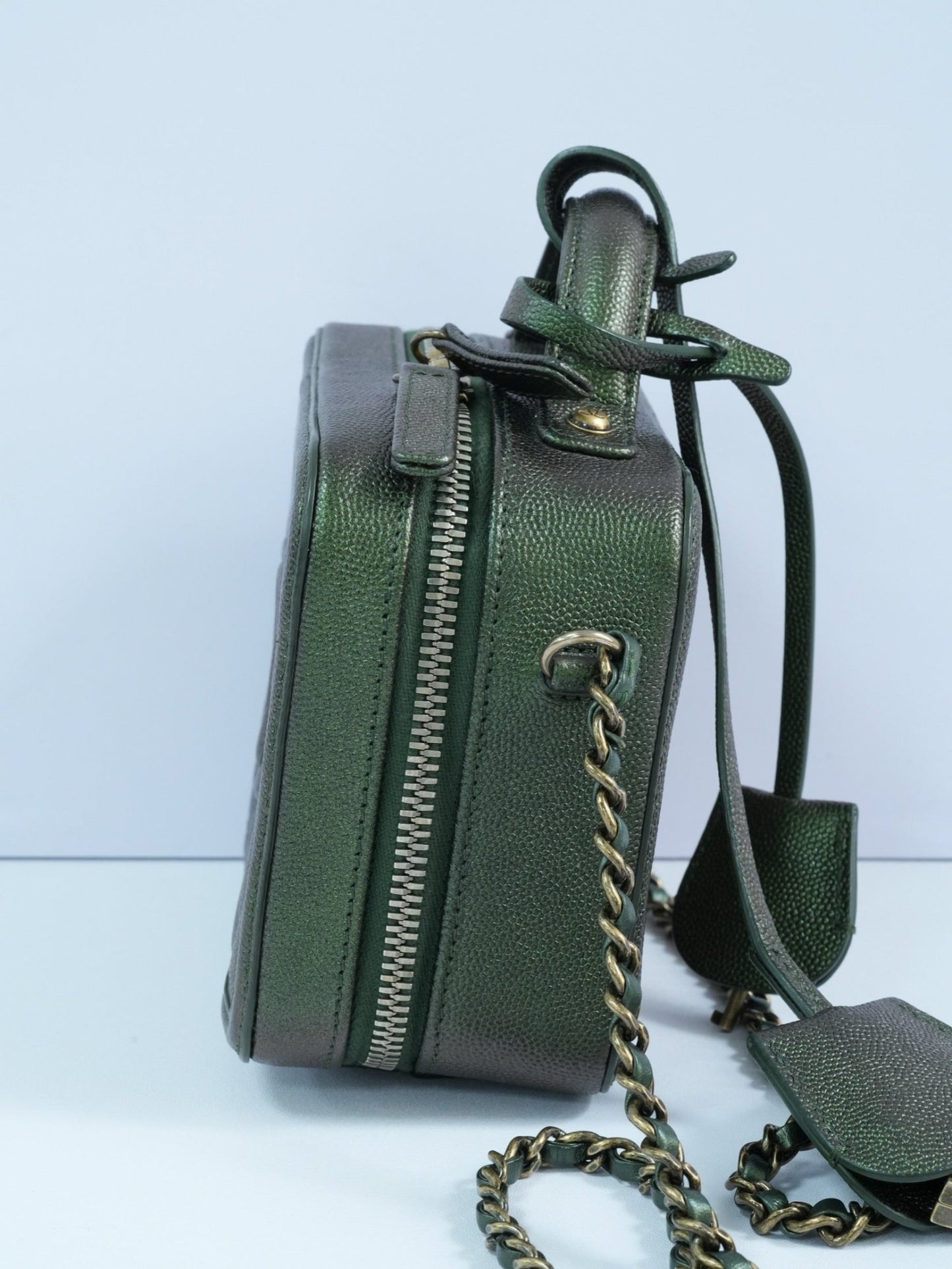 Chanel green Quilted Caviar Leather Shoulder Vanity Case