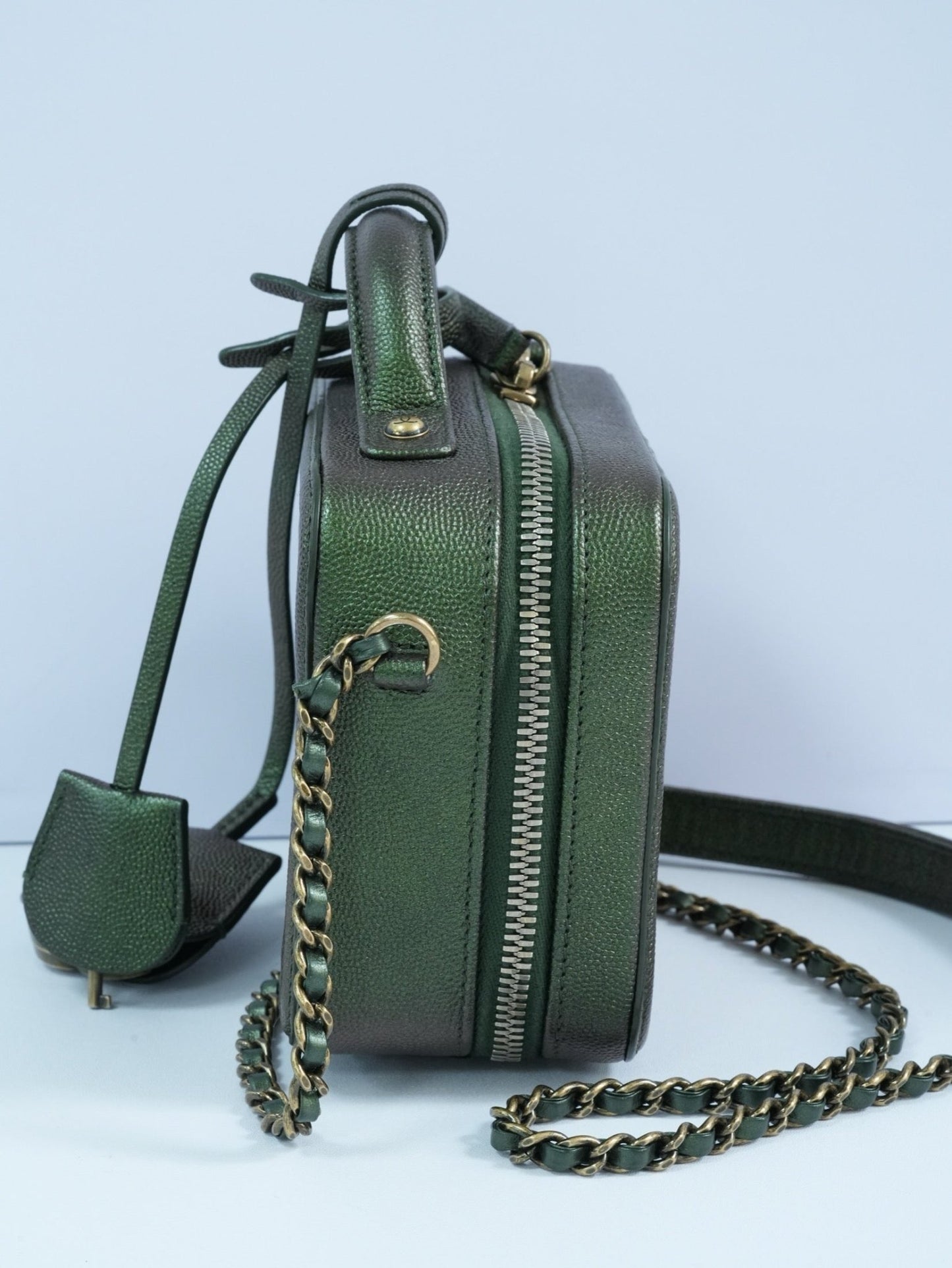 Chanel green Quilted Caviar Leather Shoulder Vanity Case