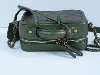 Chanel green Quilted Caviar Leather Shoulder Vanity Case