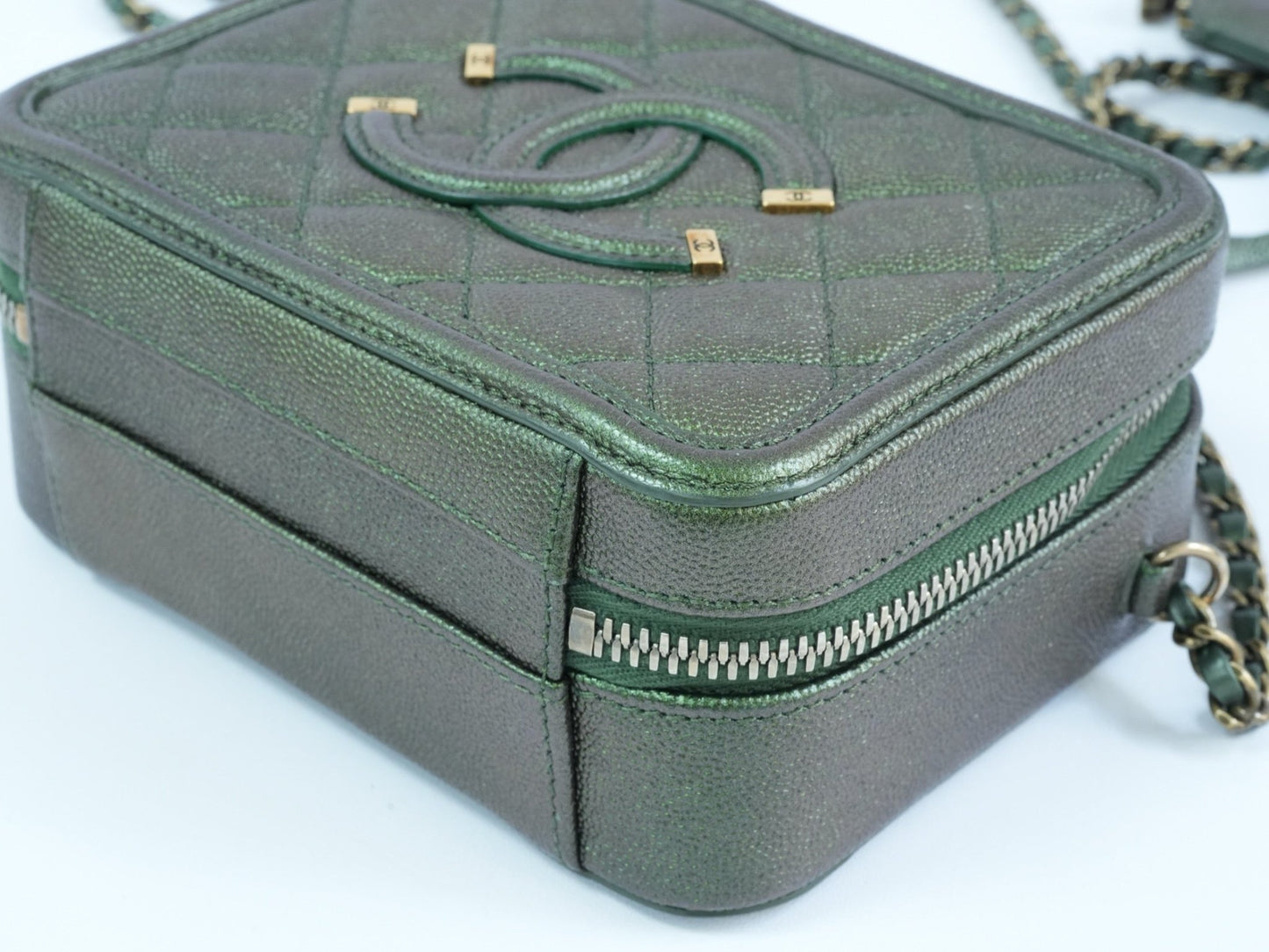 Chanel green Quilted Caviar Leather Shoulder Vanity Case