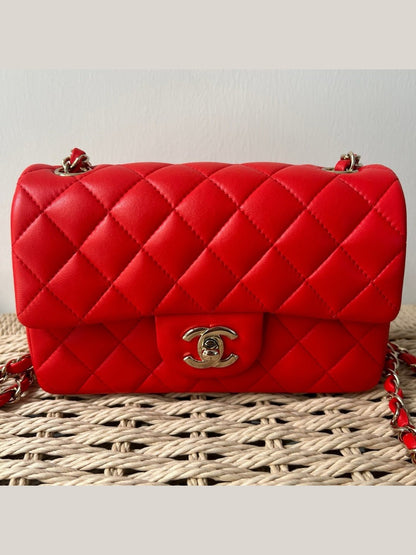 Chanel Red Lambskin Classic Flap Bag