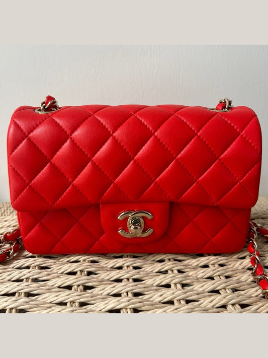 Chanel Red Lambskin Classic Flap Bag