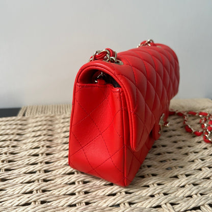 Chanel Red Lambskin Classic Flap Bag
