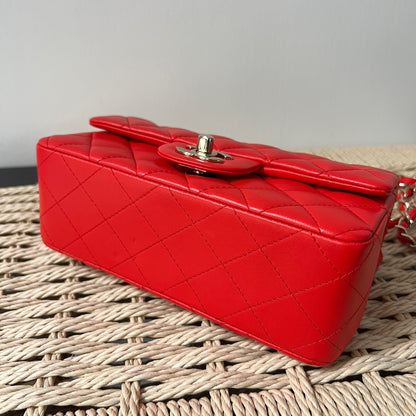 Chanel Red Lambskin Classic Flap Bag