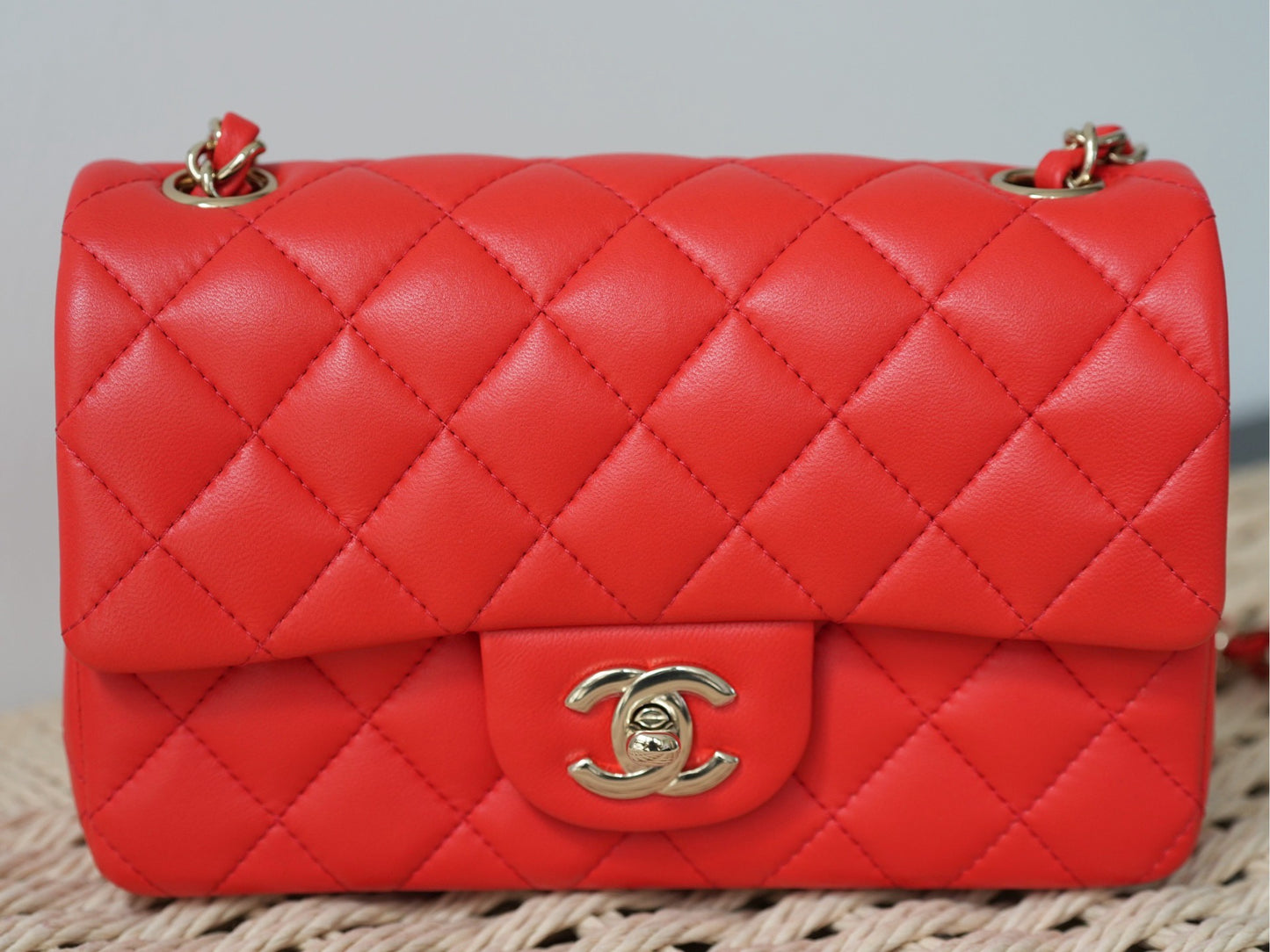Chanel Red Lambskin Classic Flap Bag