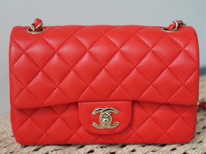 Chanel Red Lambskin Classic Flap Bag
