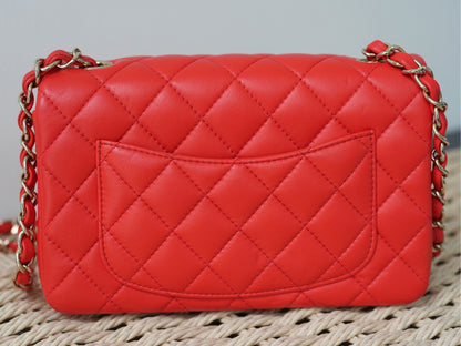 Chanel Red Lambskin Classic Flap Bag