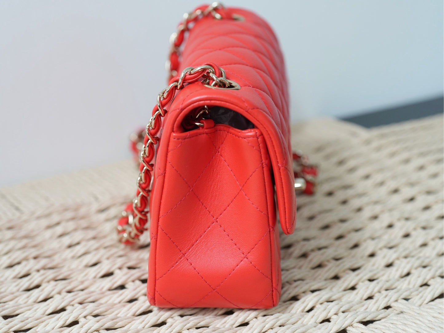 Chanel Red Lambskin Classic Flap Bag